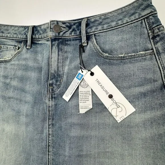 Denim Jean Mini Skirt Size 28 US 6 Gravel Light Vintage Raw Hem Treasure & Bond - Picture 3 of 15